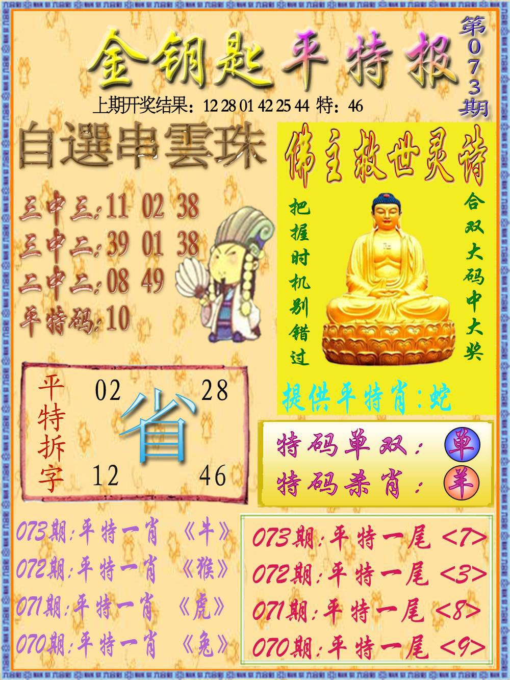 073期金钥匙平特报[图]
