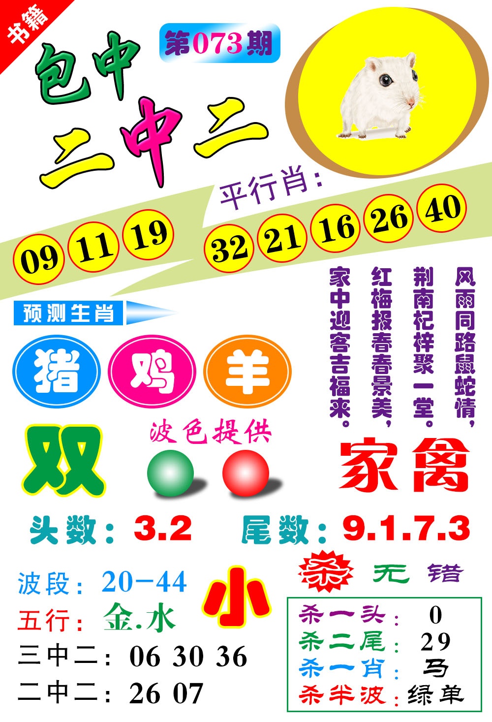 073期澳门预测生肖[图]