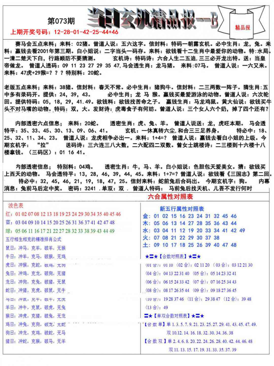 073期当日玄机精品报B[图]